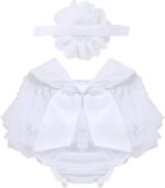 Newborn Baby Girls Tulle Bowknot Bloomers Diaper Cover Ruffled Shorts Brief with Flower Headband Photo Prop - Image 2