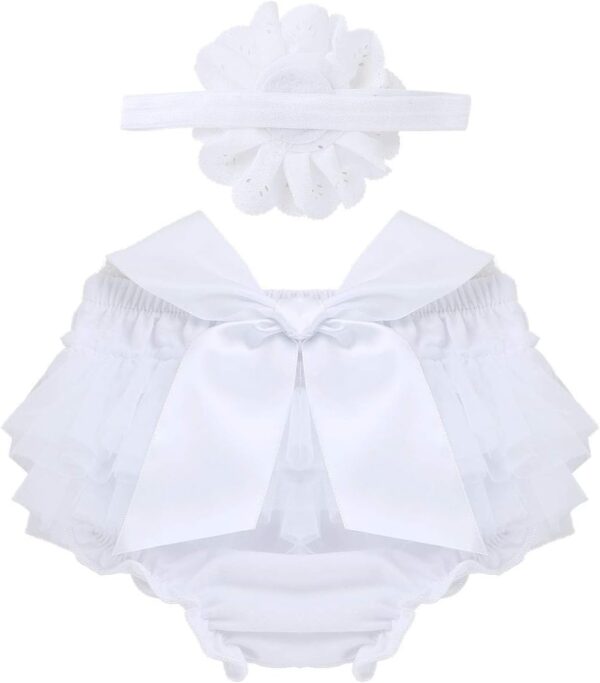 Newborn Baby Girls Tulle Bowknot Bloomers Diaper Cover Ruffled Shorts Brief with Flower Headband Photo Prop - Image 2