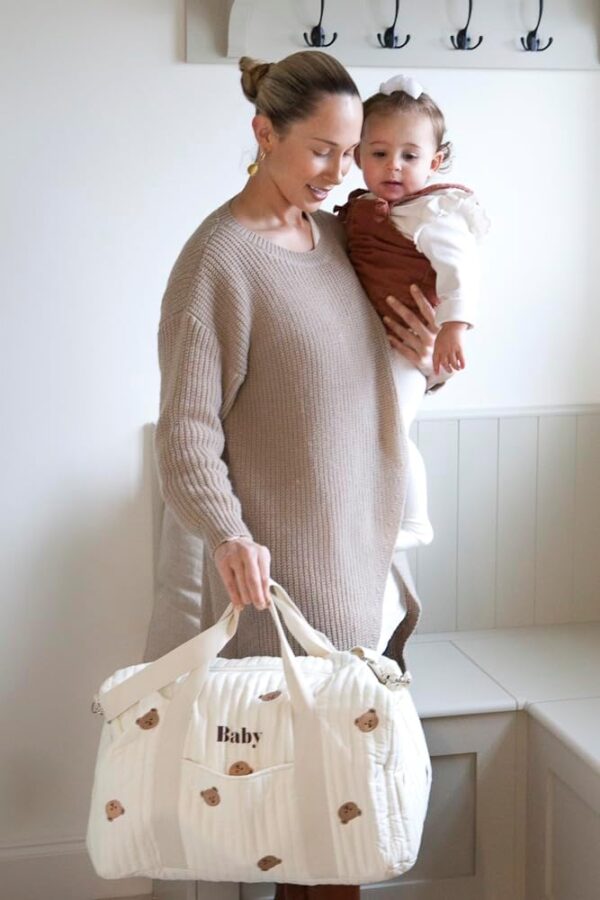Maternity Labour Hospital Essentials Bag - Multi-Purpose Baby Changing & Pram Bag - Neutral Teddy Bear Print, Gender Neutral - Image 4