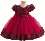 miço kids Girls Sequin Tulle Dress, Girl Ball Gown Birthday Party Outfit, Satin Princess Dress, Flower Girl Wedding Outfit - Image 3