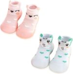 FedMois 2 Pairs Baby Boys Girls Anti-slip Indoor Slipper Shoes Socks