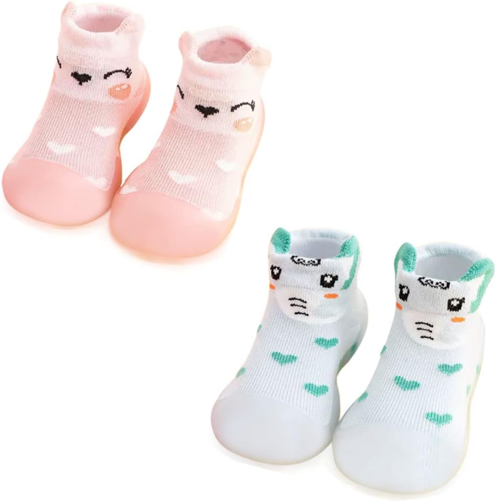 51s4altuVdL._AC_SL1001_.jpg FedMois 2 Pairs Baby Boys Girls Anti-slip Indoor Slipper Shoes Socks - Image 1