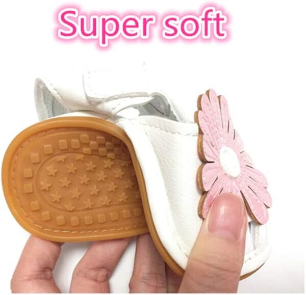 FANSU Summer Baby Sandals, Simple Fower Style Comfortable Toddler Princess Infant Baby Sandals Newborn Shoes for 0-18 Months Anti-Slip Soft Sole Velcro First Walking Shoes (11cm / 3-6 month,Gold) - Image 5