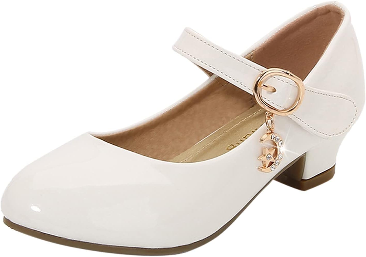 51znj95eGQL._AC_SL1500_.jpg Girls White Dress Shoes Girls High Heeled Shoes Princess Shoes Primary School Students Single Shoes Children Leather Shoes Dress Shoes Boys' Loafers - Image 1