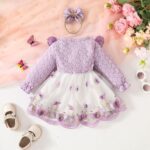 Valcatch Toddler Baby Girl Summer Dress Ruffle Long Sleeve Round Neck Button Bow Butterfly Mesh Dress with Hairband for 1-3 Years - Image 2
