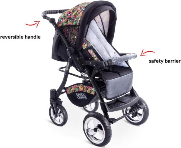 GaGaDumi Urbano 3 in 1 pram Stroller with car seat Complete Set Including Baby seat Buggy Diaper Bag rain Protection Mosquito net Solid Full Tires Gray - Image 7