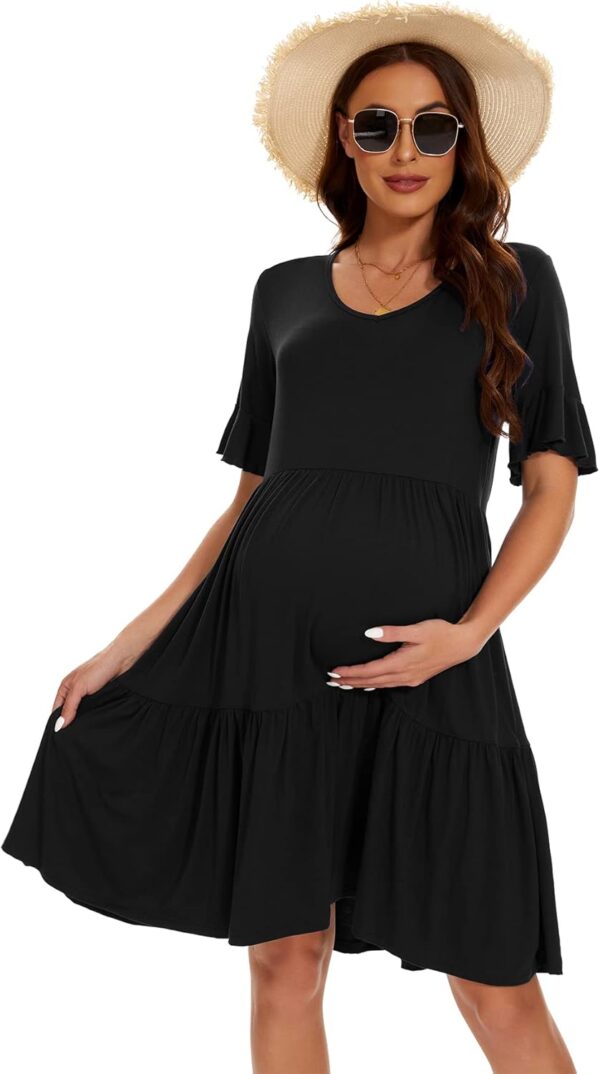 Smallshow Women's Maternity Short Sleeve Summer Dress O Neck Casual Ruffle Pregnancy Clothes - Image 2