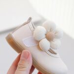 TYTUOO Toddler Little Girls Flat Sandals Flower Slip on First Walking Shoes Princess Wedding Party Mary Jane Dress Shoes (Beige, 0-3 Months) - Image 2