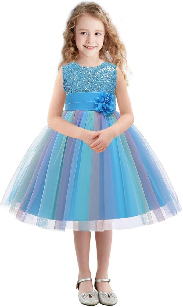 M MUNCASO Girls Princess Dress Sequin Tulle Flower Rainbow Round Collar Sleeveless Formal Dress Birthday Party Wedding Bridesmaid Girl Evening Dresses Toddler Baby Age for 2-13 Years - Image 7
