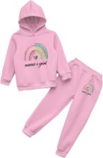 Kvysinly Girls Clothes Rainbow Print Long Sleeve Hoodie Tops with Stretch Pants Spring Fall Winter Outfits