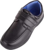 Childrens Kids Boys Slip On Faux Leather Smart Formal School Suit Shoes with Touch Fastening - Black - UK Child 2 / EU 35