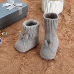 Crochet Baby Booties Newborn Babe First Walkers Knit Boots Warm Crib Shoes Soft Infant Sock for Boy Girls Grey 9-12M - Image 5