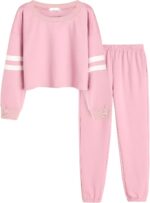 Arshiner Girls Tracksuit Set Kids 2 Piece Loungewear Activewear Outfits Girls Crop Tops Hoodies Long Sleeve Fashion Sweatshirts and Sweatpants 5-13 Years