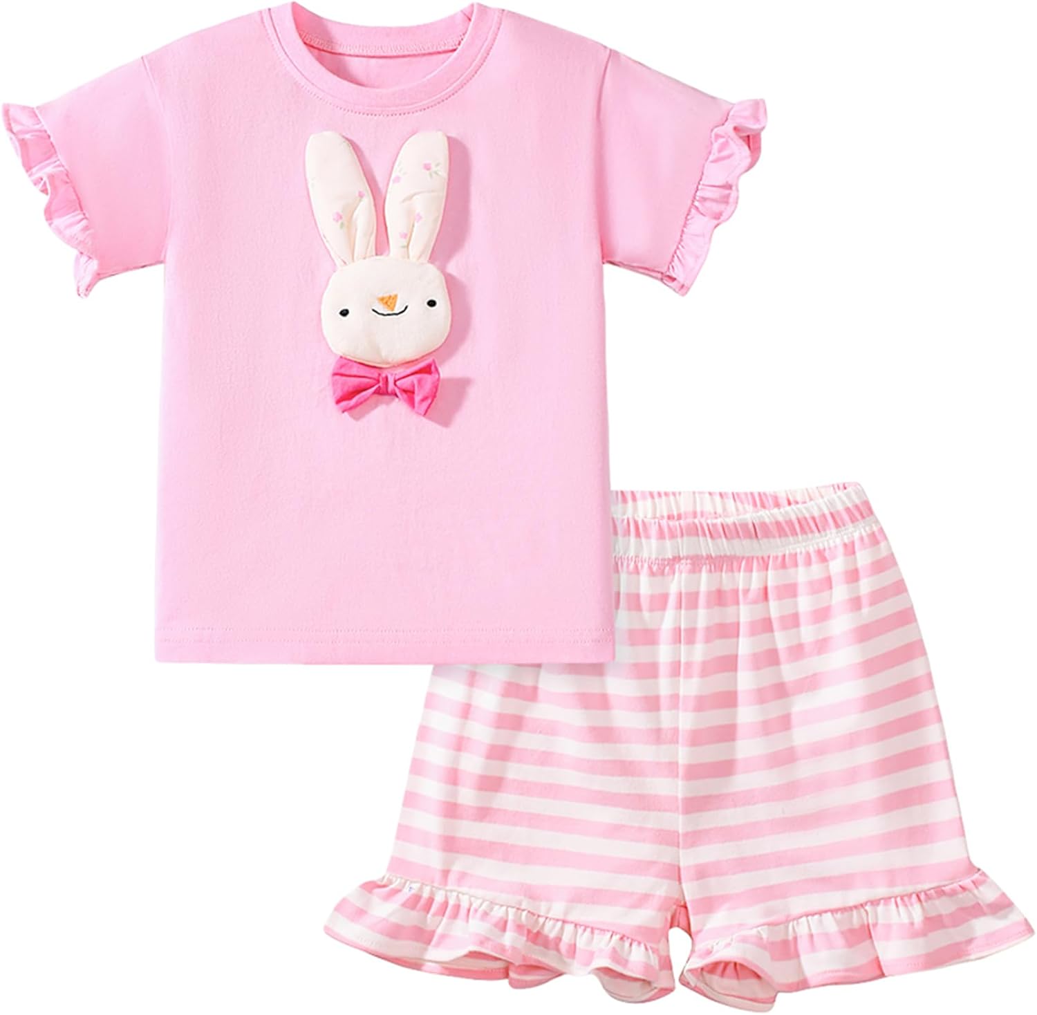 611zkbOuhAL._AC_SL1500_.jpg TCWWBB Toddler Girls Summer Short Outfits Clothes Set Kids Unicorn Bunny Animal Print Short Sleeve Cotton T-Shirt Dresses Tops and Shorts 2 Piece Crewneck Sleeveless Clothing Set Age 1-7 Years Old - Image 1
