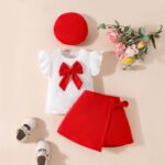 Baby Girl Clothing Set, Baby Girl Flying Sleeves Big Bowknot Decoration Carters Set, Tiny Baby Clothes Red Stretchy Elasticated Skirt Baby Girls Hat Toddler Outfit Set, 6-36 Months - Image 2