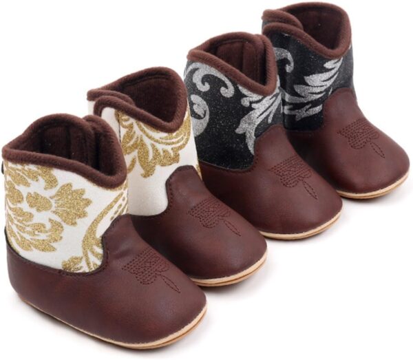 Leather Western Boots Cowboy Bootie Soft Sole Non Slip Crib Shoes for Baby Infant Toddler Girls Boys Newborn Girls Rain Boots Size 1 - Image 2
