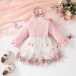 Valcatch Toddler Baby Girl Summer Dress Ruffle Long Sleeve Round Neck Button Bow Butterfly Mesh Dress with Hairband for 1-3 Years - Image 2