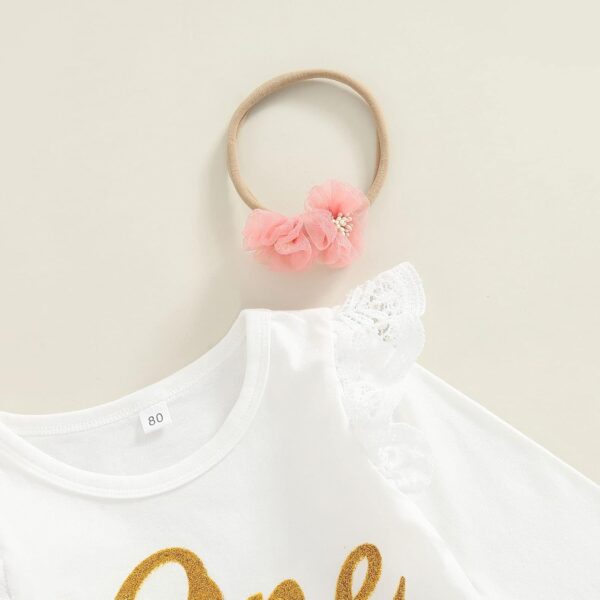 Domisola Baby Girls My 1st Birthday Outfits Sleeveless Floral Lace Romper + Tutu Skirt + Headband Set - Image 3