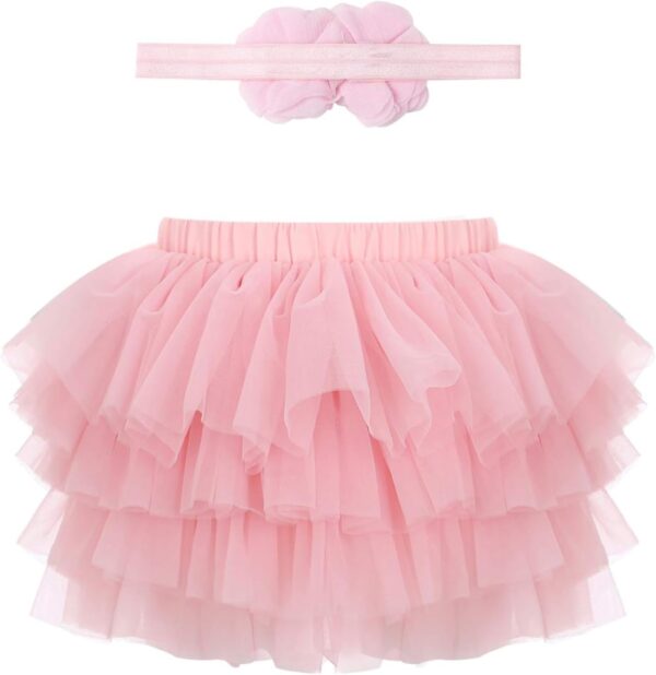RUNQHUI Little Girls Ruffle Layered Tulle Bloomers Elastic Waistband Bowknot Tutu Skirts for Birthday Party - Image 2