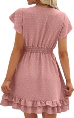 Swiss Dot Smocked Maternity Dress for Baby Shower Photoshoot Casual V Neck Ruffle Sleeve Empire Waist Tiered Boho Dress - Image 5