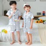 Risipu Silk Pyjamas Kids Set Unisex Short Sleeve Girls Pyjamas Solid Color for Kids - Image 5