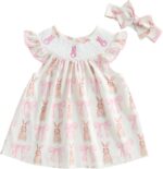 Geagodelia Toddler Baby Girls Easter Dress Bunny Embroidered My First Easter Baby Girl Outfit Ruffle Sleeve Summer Dresses