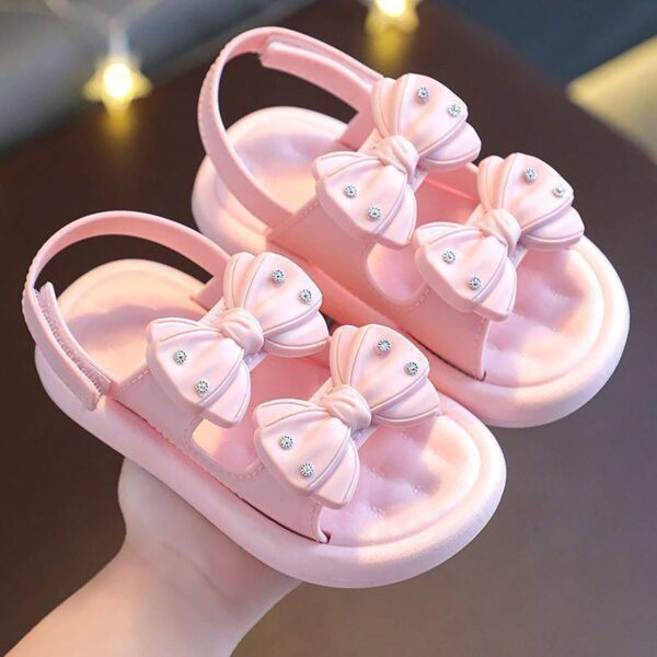 Baby Infant 𝗣ink Bow Pearl Foam Sandals With Strap Summer Casual Toddler Girls Flat Wide Shoes Slip On Shower Loafers Toddler Sandals Size 9 Girls Kids Jelly Shoes Boys(Red, 8 Toddler) - Image 2