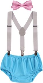 Baby Boys Cake Smash Outfit First Birthday Shorts Bloomers Bowtie adjustable Elastic Y Back Suspenders Children Kids Unisex Braces Bow tie set
