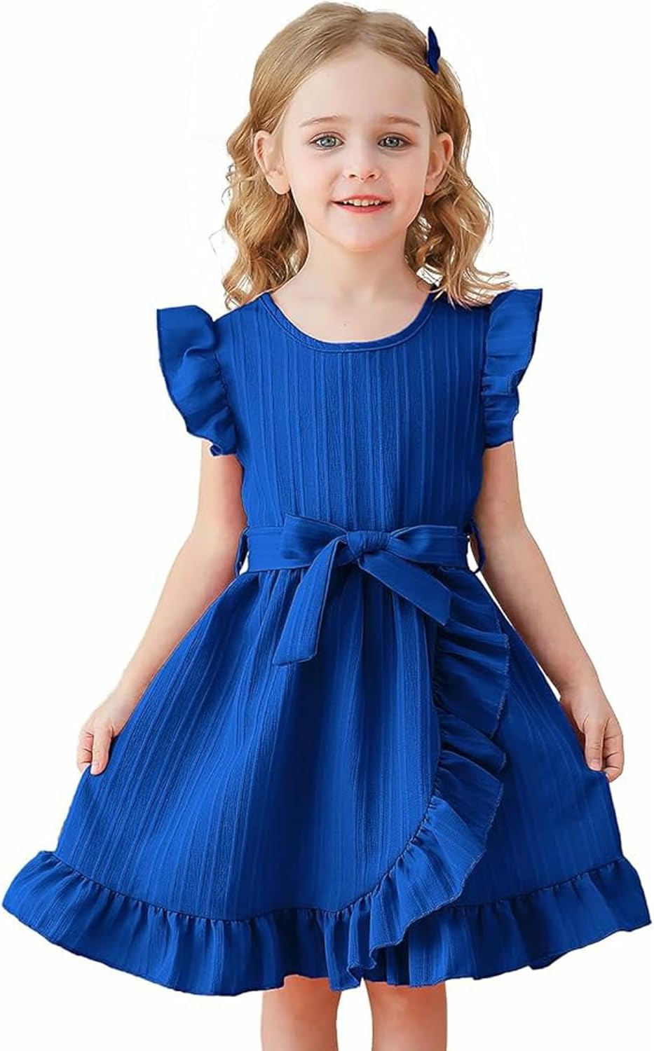 615rcO9f70L._AC_SL1500_.jpg JiAmy Girls' Dresses Ruffle Sleeves Festive Dresses for Children Summer Dress Kids Casual Girls Party Dresses with Belt for Age 2-8 - Image 1