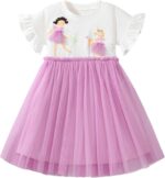 Girls Summer Dresses Unicorn Butterfly Floral Rainbow Casual Dress Cotton Shirt Cartoon Short Sleeve Sleeveless Dress for Kids Age 1-7 Years Old