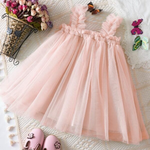 JiAmy Toddler Girl Tulle Dress Princess Casual Summer Strap Flower Sundress Mesh Sleeveless Kids Baby Dresses for Age 2-6 - Image 3