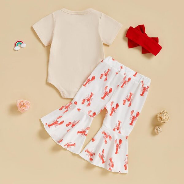 Newborn Baby Girl Clothes Set Mommy's Little Lobster Romper Crawfish Flare Pant Bell Bottom Headband Set 3 Piece Summer Outfit - Image 3