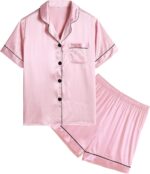 SWOMOG Kids Silk Pyjamas Girls Boys Short Sleeve Satin PJs Sets Button-Down Silky Nightwear Children Sleepwear Teens Age 4-16