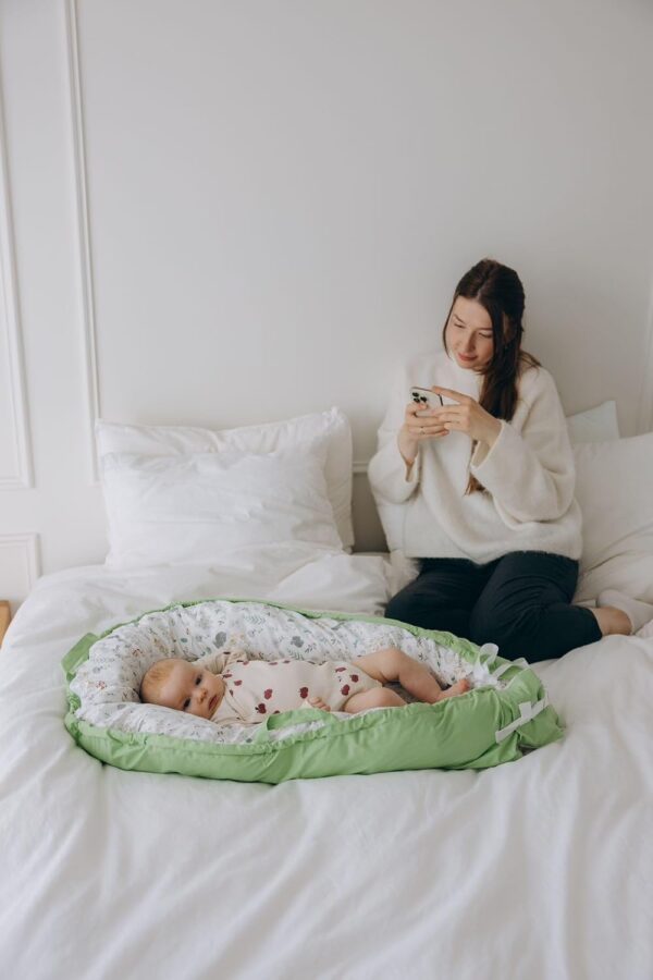 Baby Lounger (Green/White, Forest) - for Newborns to Toddlers Between 0-24 Months + Portable + Water-Resistant + 100% Cotton - Image 3