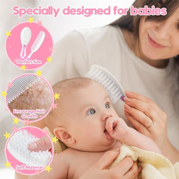 Baby Hair Brush and Comb Sets, New Born Baby Hair Brushes, Perfect Baby Registry Gift for Newborns(Pink) - Image 5