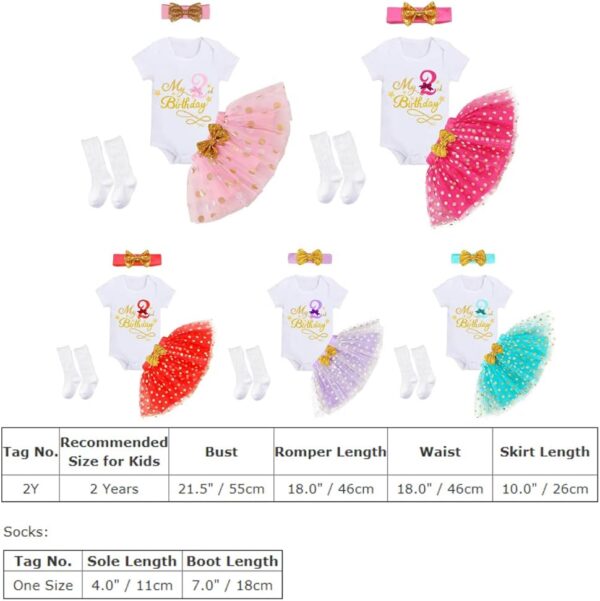 IBTOM CASTLE My 1/2 /1st /2nd/3rd Birthday Outfits for Baby Girl Bodysuit Romper/T-Shirt+Polka Dot Tulle Tutu Skirt +Socks+Bowknot Headband 4pcs Formal Princess Cake Smash Party Baptism Dress - Image 7