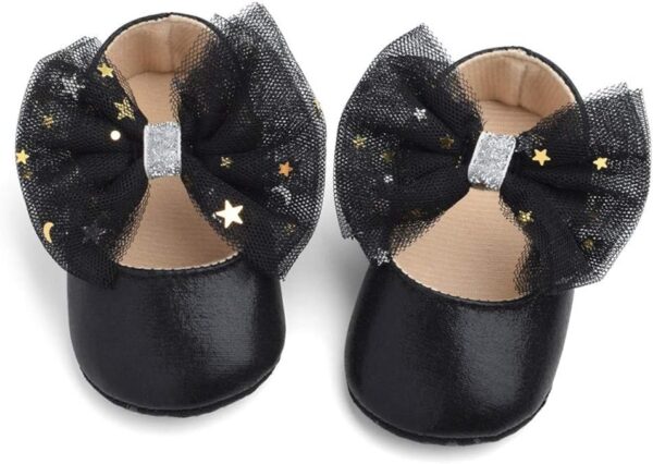 Baby Girls First Walking Shoes with Bowknot Mary Jane Shoes Moccasin Flat Shoes Elastic Band Soft-Soled Cotton Newborn Loafers Infant Toddler Prewalker Crib Shoes - Image 2