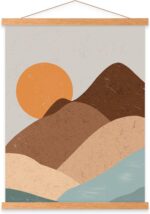 Benjia A4 Poster Frame Frames, Magnetic Light Wood Wooden Poster Hangers Hanger Hanging Kit for Canvas Artwork Art Print (21cm / 8.3&quot;, Teak Colour)