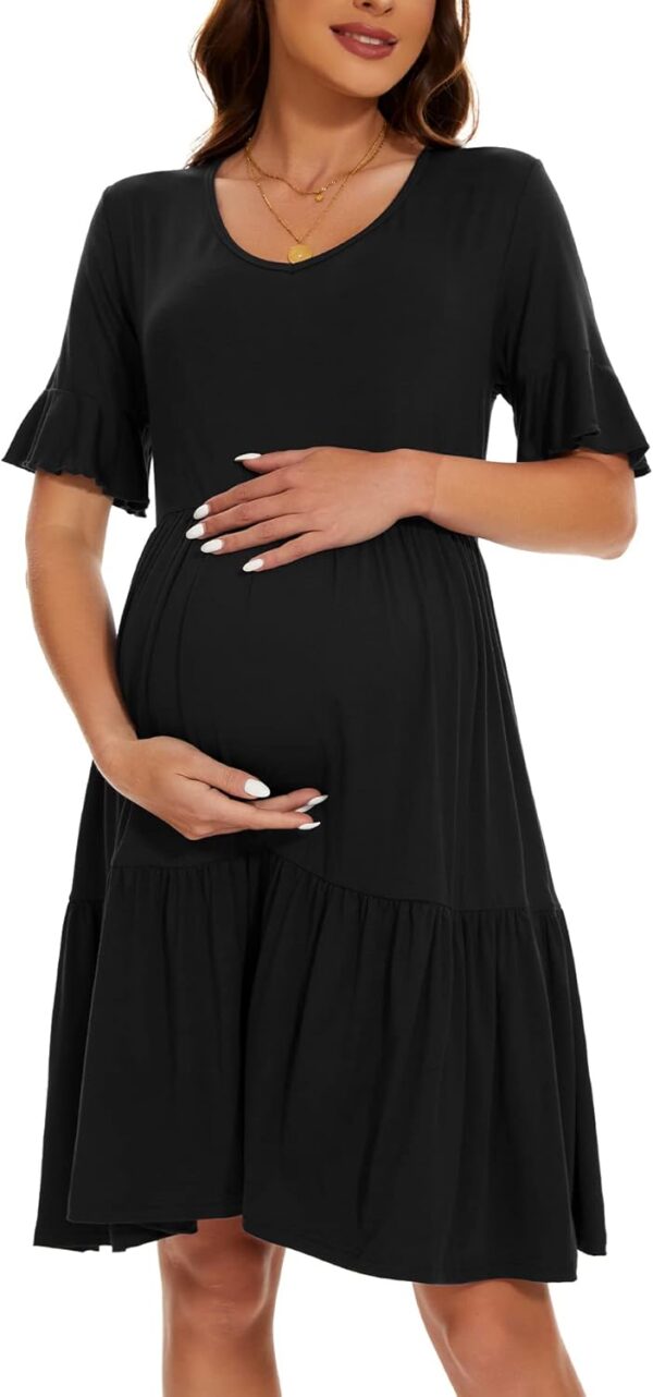 Smallshow Women's Maternity Short Sleeve Summer Dress O Neck Casual Ruffle Pregnancy Clothes - Image 3