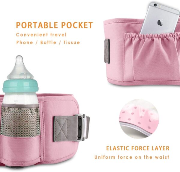 SONARIN 3 in 1 Multifunction Hipseat Baby Carrier,Front and Back,100% Cotton,Ergonomic,Easy Mom,Adapted to Your Child's Growing(Pink) - Image 4