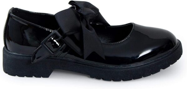 shelikes Girls Back to School Shoes Mary Jane Flat Shoes with Detachable Bow & Black Patent Shiny Ankle Strap - Image 9