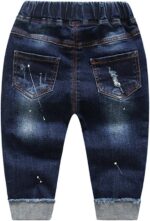 KIDSCOOL SPACE Baby Girl Boy Jeans,Little Kid Elastic Waist Ripped Denim Pants - Image 2
