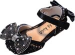 FGUUTYM Spring and Sandals Dress Performance Dance Shoes Mesh Pearl Rhinestone Bow Sandals Toddler Boy, black, 1 UK
