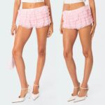 LYSINK Y2K Women's Mini Lace Shorts - Sexy Ruffle Layered Elastic Waist Bow Front Bloomer Shorts in Solid Color - Image 5