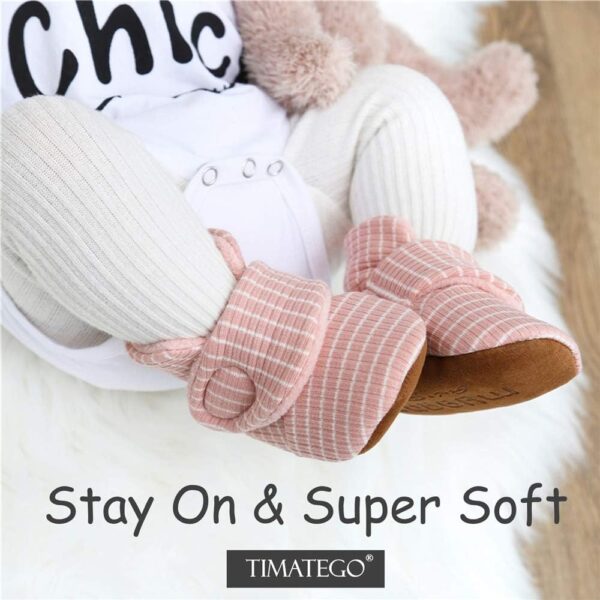 Timatego Newborn Baby Boys Girls Cozy Fleece Booties with Grippers Stay On Slipper Socks Infant Toddler Crib Winter Shoes for Boys Girls - Image 2