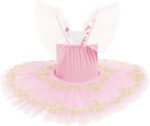 Odizli Ballerina Costume for Girls Flutter Sleeve Lace Pearl Embroidered Tulle Tutu Ballet Dress + Hair Clip + Armbands - Image 3