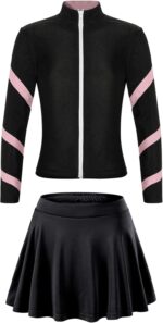 iEFiEL Kids Girls Sports Outfit Stripe Stand Collar Zipper Sweatshirt with Athletic Skirt Sets Dancewear Activewear - Image 3