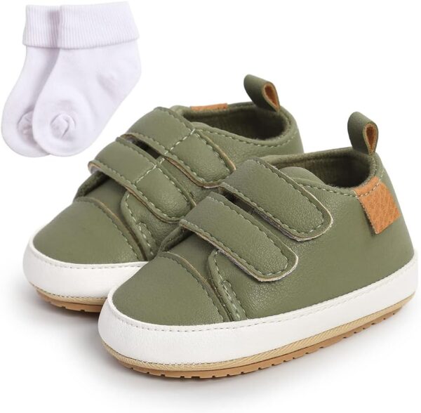 Baby Girls Boys Sneakers Toddler PU Leather First Walking Shoes Anti-Slip Infant Newborn Prewalker Sneakers for 0-18 Months with Sock - Image 4