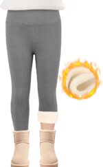 SPFASZEIV Girls Fleece Lined Leggings High Waist Thick Kids Warm Pants Full Length Cotton Leggings for Children Toddler 5-11 Years