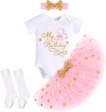 IBTOM CASTLE My 1/2 /1st /2nd/3rd Birthday Outfits for Baby Girl Bodysuit Romper/T-Shirt+Polka Dot Tulle Tutu Skirt +Socks+Bowknot Headband 4pcs Formal Princess Cake Smash Party Baptism Dress - Image 3